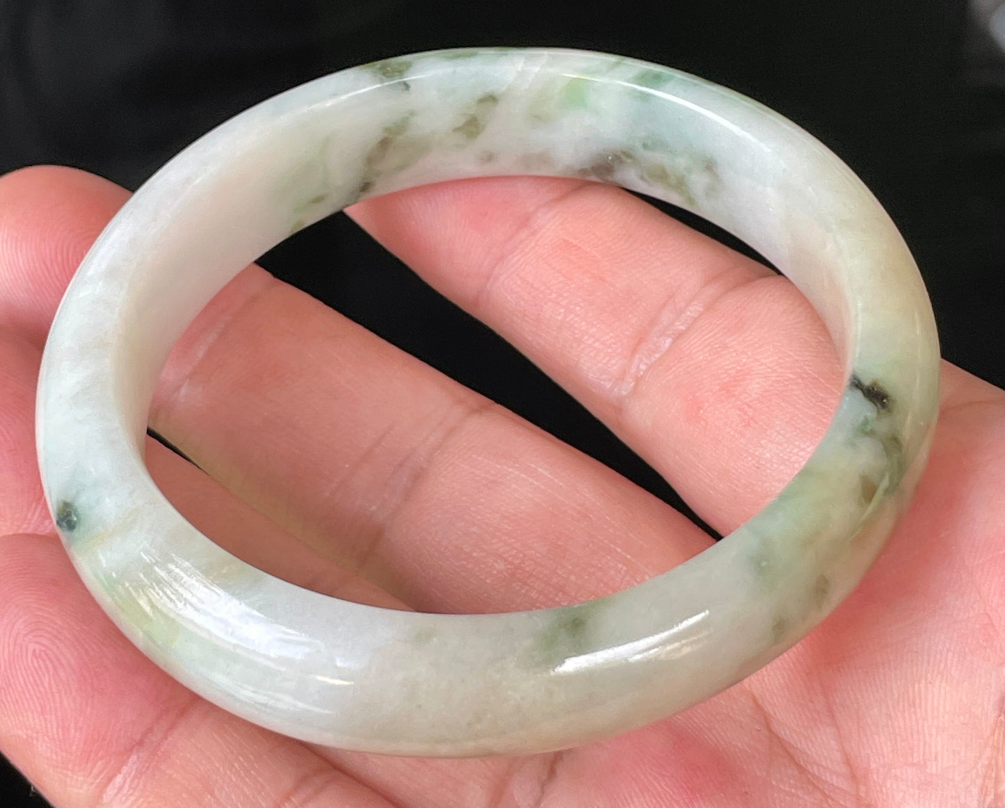 Natural Certified Burmese Jadeite Jade Bangle – Icy Milky White, Imperial Green, Honey, Orange & Red Hues – 58.8mm – JB232