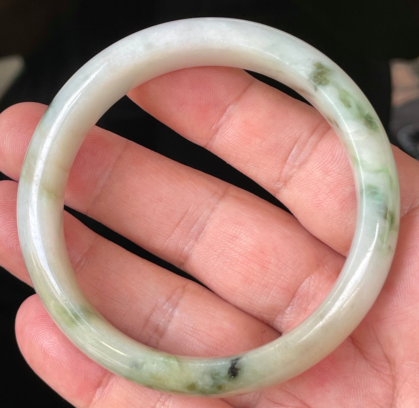 Natural Certified Burmese Jadeite Jade Bangle – Icy Milky White, Imperial Green, Honey, Orange & Red Hues – 58.8mm – JB232
