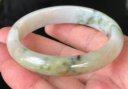Natural Certified Burmese Jadeite Jade Bangle – Icy Milky White, Imperial Green, Honey, Orange & Red Hues – 58.8mm – JB232