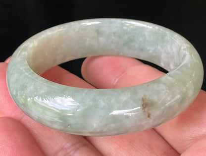 Natural Burmese Jadeite Jade Bangle – Icy Apple Green & Milky White – 50.8mm – JB238