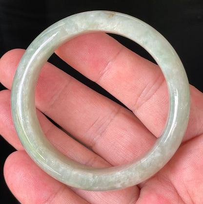 Natural Burmese Jadeite Jade Bangle – Icy Apple Green & Milky White – 50.8mm – JB238