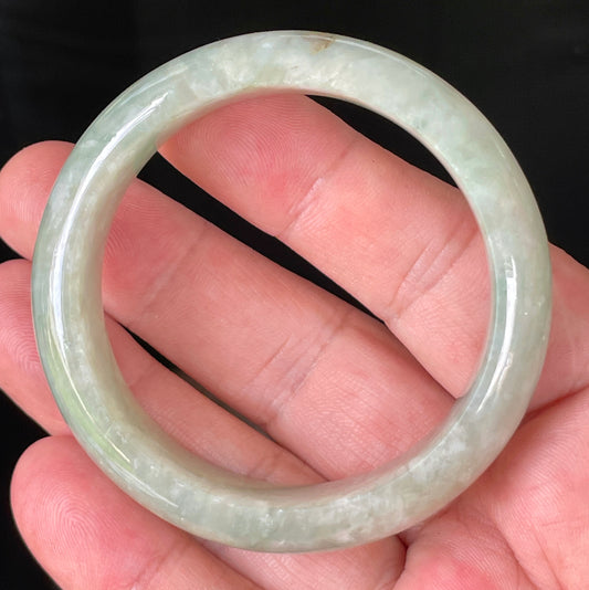 Natural Grade A Burmese Jadeite Jade Bangle – Icy Apple Green & Milky White – 50.8mm – JB238