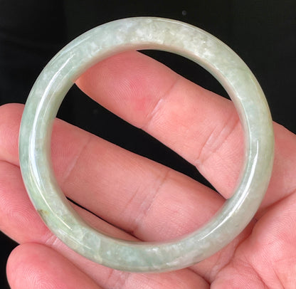 Natural Burmese Jadeite Jade Bangle – Icy Apple Green & Milky White – 50.8mm – JB238