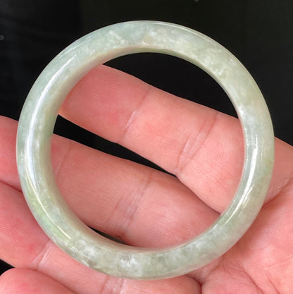 Natural Burmese Jadeite Jade Bangle – Icy Apple Green & Milky White – 50.8mm – JB238