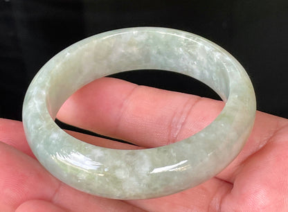 Natural Burmese Jadeite Jade Bangle – Icy Apple Green & Milky White – 50.8mm – JB238