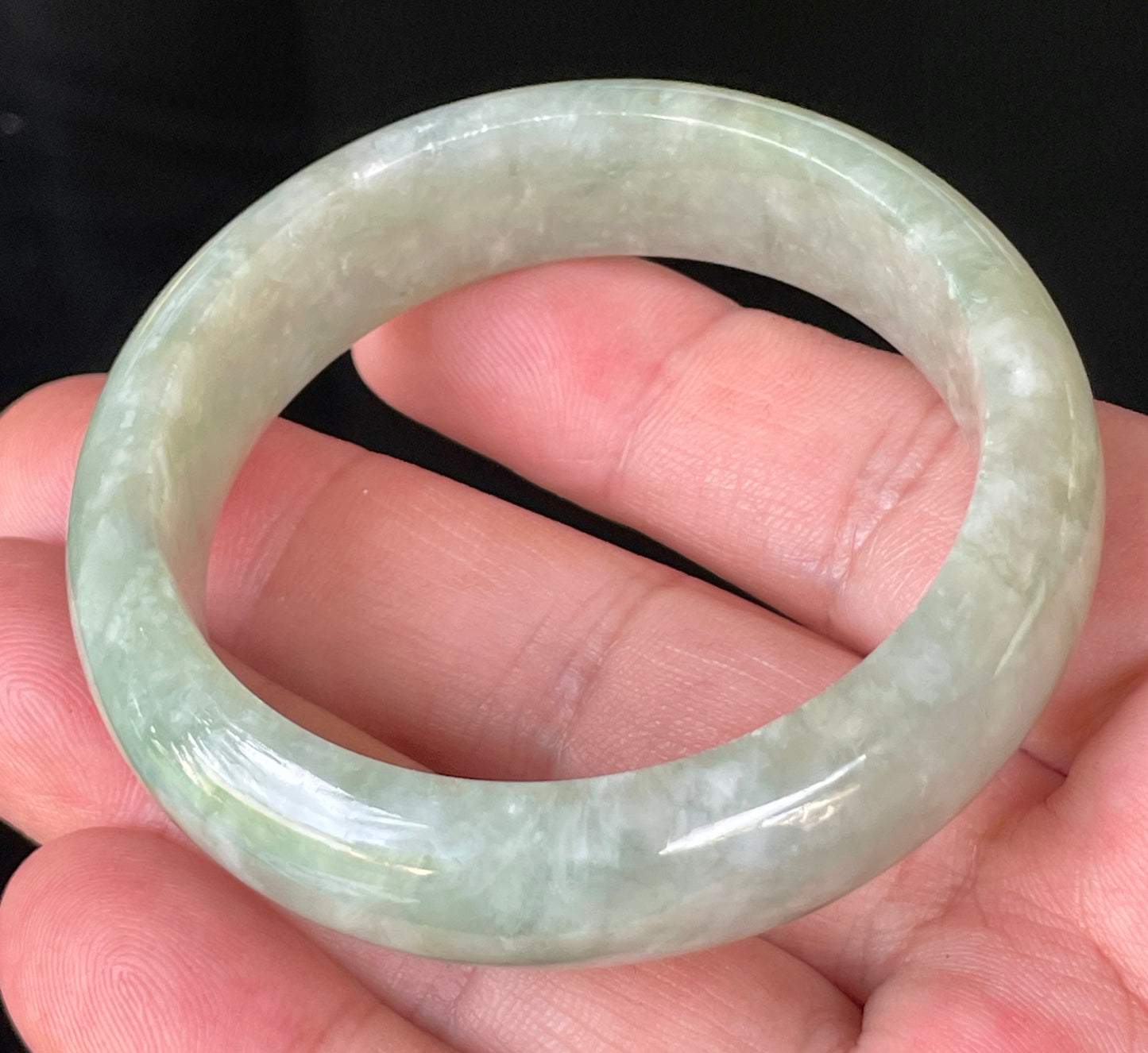 Natural Burmese Jadeite Jade Bangle – Icy Apple Green & Milky White – 50.8mm – JB238