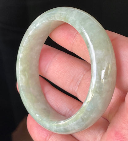 Natural Burmese Jadeite Jade Bangle – Icy Apple Green & Milky White – 50.8mm – JB238