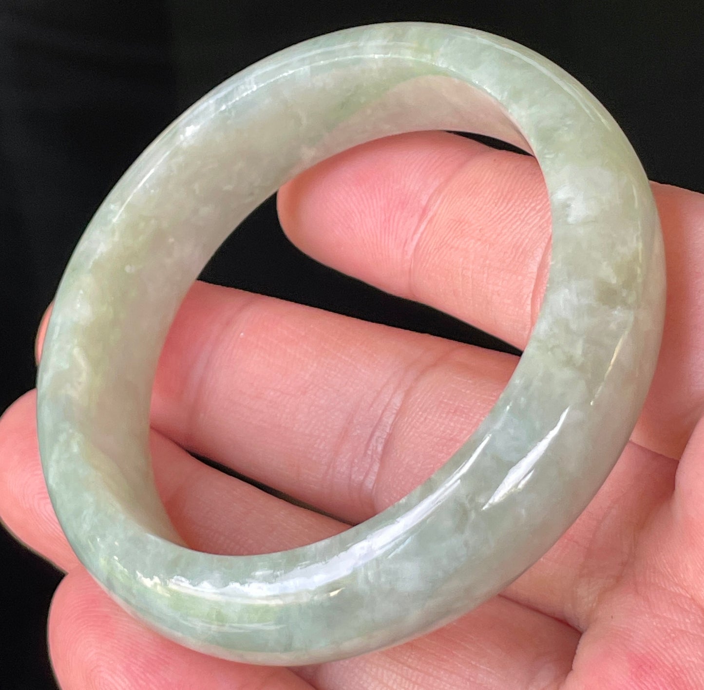 Natural Burmese Jadeite Jade Bangle – Icy Apple Green & Milky White – 50.8mm – JB238