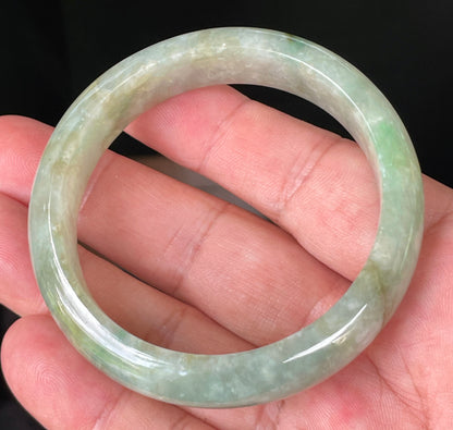 Natural Burmese Jadeite Jade Bangle – Icy Light Apple & Imperial Green with Milky White Hues & Natural Jade Veins – 55.4mm – JB230