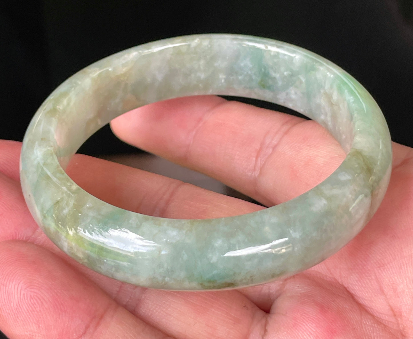 Natural Burmese Jadeite Jade Bangle – Icy Light Apple & Imperial Green with Milky White Hues & Natural Jade Veins – 55.4mm – JB230