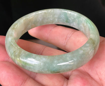 Natural Burmese Jadeite Jade Bangle – Icy Light Apple & Imperial Green with Milky White Hues & Natural Jade Veins – 55.4mm – JB230