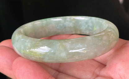 Natural Burmese Jadeite Jade Bangle – Icy Light Apple & Imperial Green with Milky White Hues & Natural Jade Veins – 55.4mm – JB230