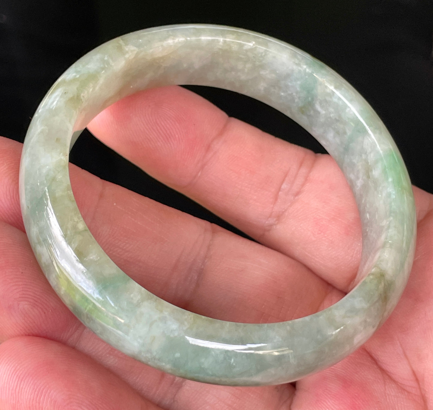 Natural Burmese Jadeite Jade Bangle – Icy Light Apple & Imperial Green with Milky White Hues & Natural Jade Veins – 55.4mm – JB230