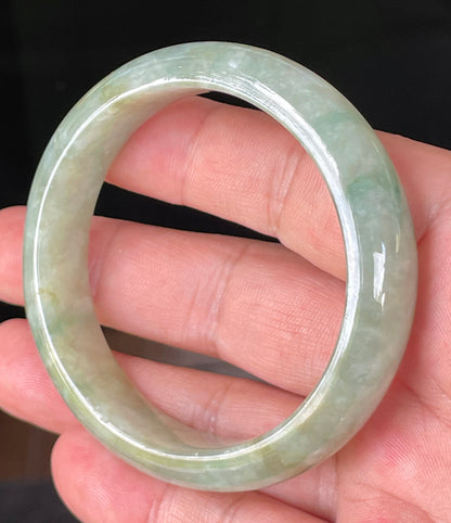 Natural Burmese Jadeite Jade Bangle – Icy Light Apple & Imperial Green with Milky White Hues & Natural Jade Veins – 55.4mm – JB230