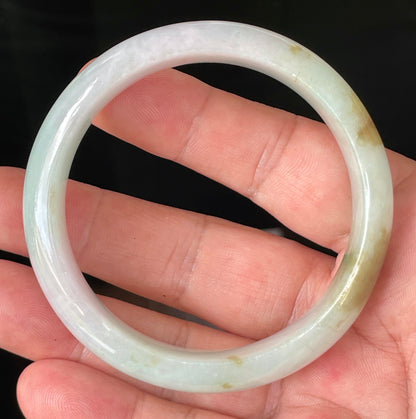 Natural Burmese Jadeite Jade Bangle – Icy Milky White with Light Apple, Forest Green & Lavender Hues – 58.7mm – JB226