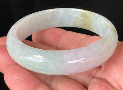 Natural Burmese Jadeite Jade Bangle – Icy Milky White with Light Apple, Forest Green & Lavender Hues – 58.7mm – JB226