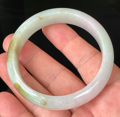 Natural Burmese Jadeite Jade Bangle – Icy Milky White with Light Apple, Forest Green & Lavender Hues – 58.7mm – JB226