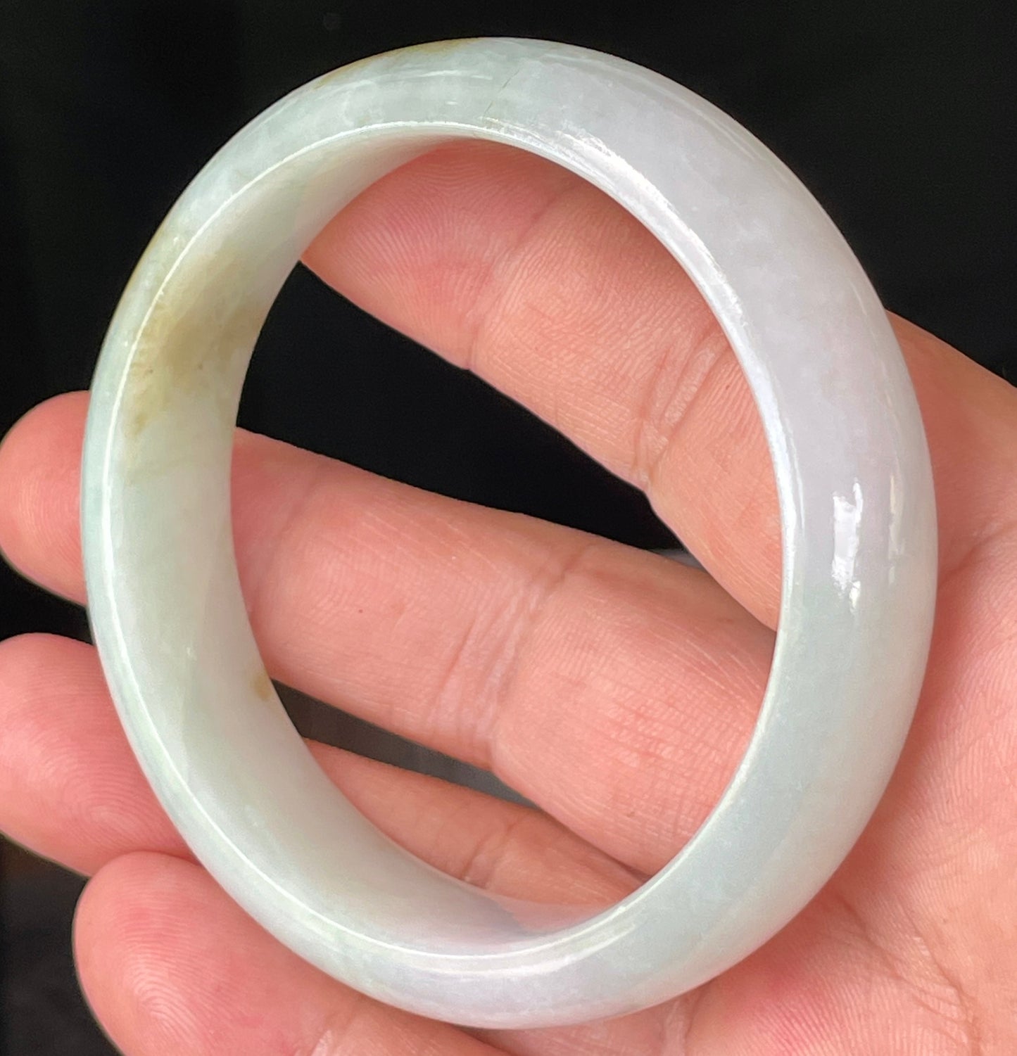 Natural Burmese Jadeite Jade Bangle – Icy Milky White with Light Apple, Forest Green & Lavender Hues – 58.7mm – JB226