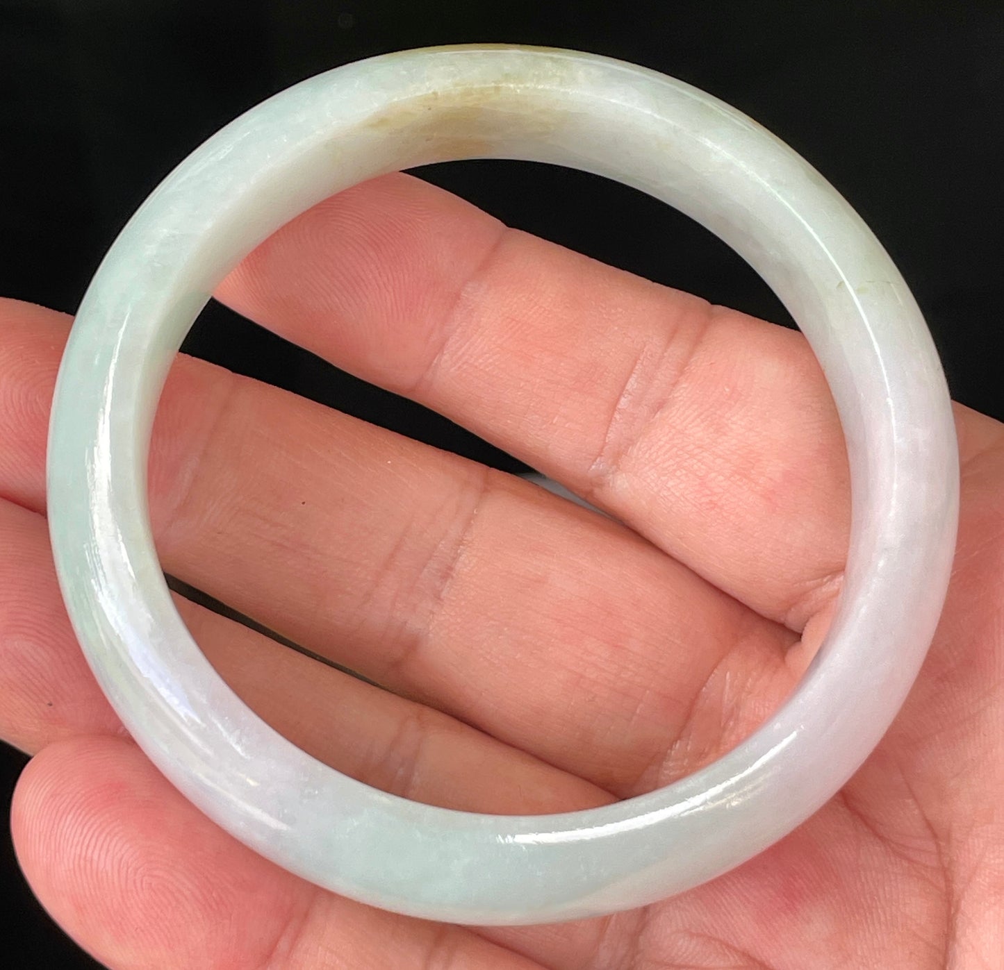 Natural Burmese Jadeite Jade Bangle – Icy Milky White with Light Apple, Forest Green & Lavender Hues – 58.7mm – JB226