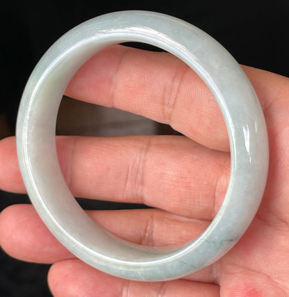 Natural Certified Burmese Jadeite Jade Bangle – Icy Greyish Milky White with Light Apple Green & Bluish Hues – 58.8mm – JB231