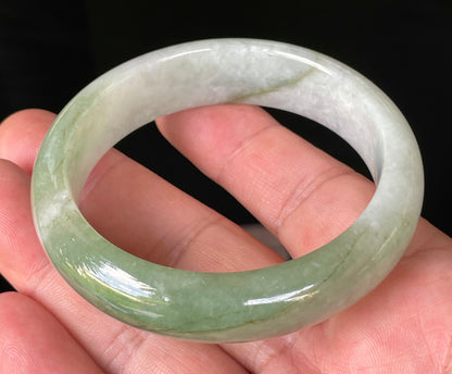 Natural Burmese Jadeite Jade Bangle – Icy Milky White & Apple Green – 56.6mm – JB151