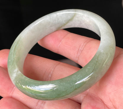 Natural Burmese Jadeite Jade Bangle – Icy Milky White & Apple Green – 56.6mm – JB151