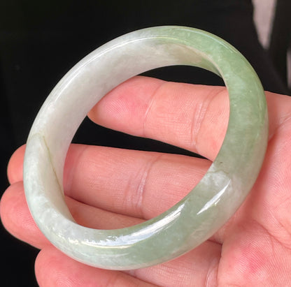 Natural Burmese Jadeite Jade Bangle – Icy Milky White & Apple Green – 56.6mm – JB151