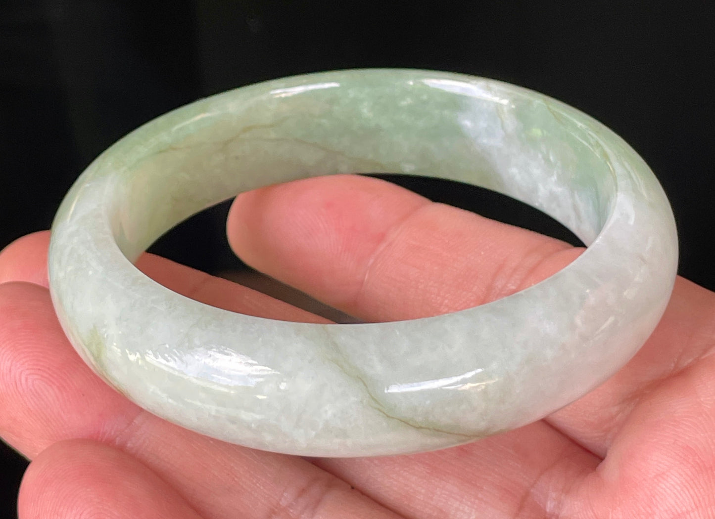 Natural Burmese Jadeite Jade Bangle – Icy Milky White & Apple Green – 56.6mm – JB151