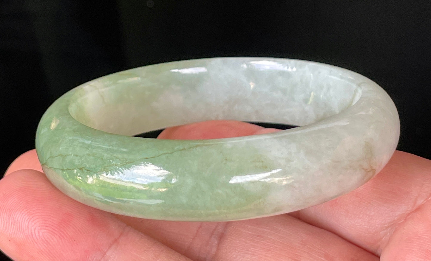 Natural Burmese Jadeite Jade Bangle – Icy Milky White & Apple Green – 56.6mm – JB151