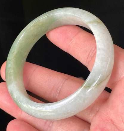 Natural Burmese Jadeite Jade Bangle – Icy Milky White & Apple Green – 56.6mm – JB151