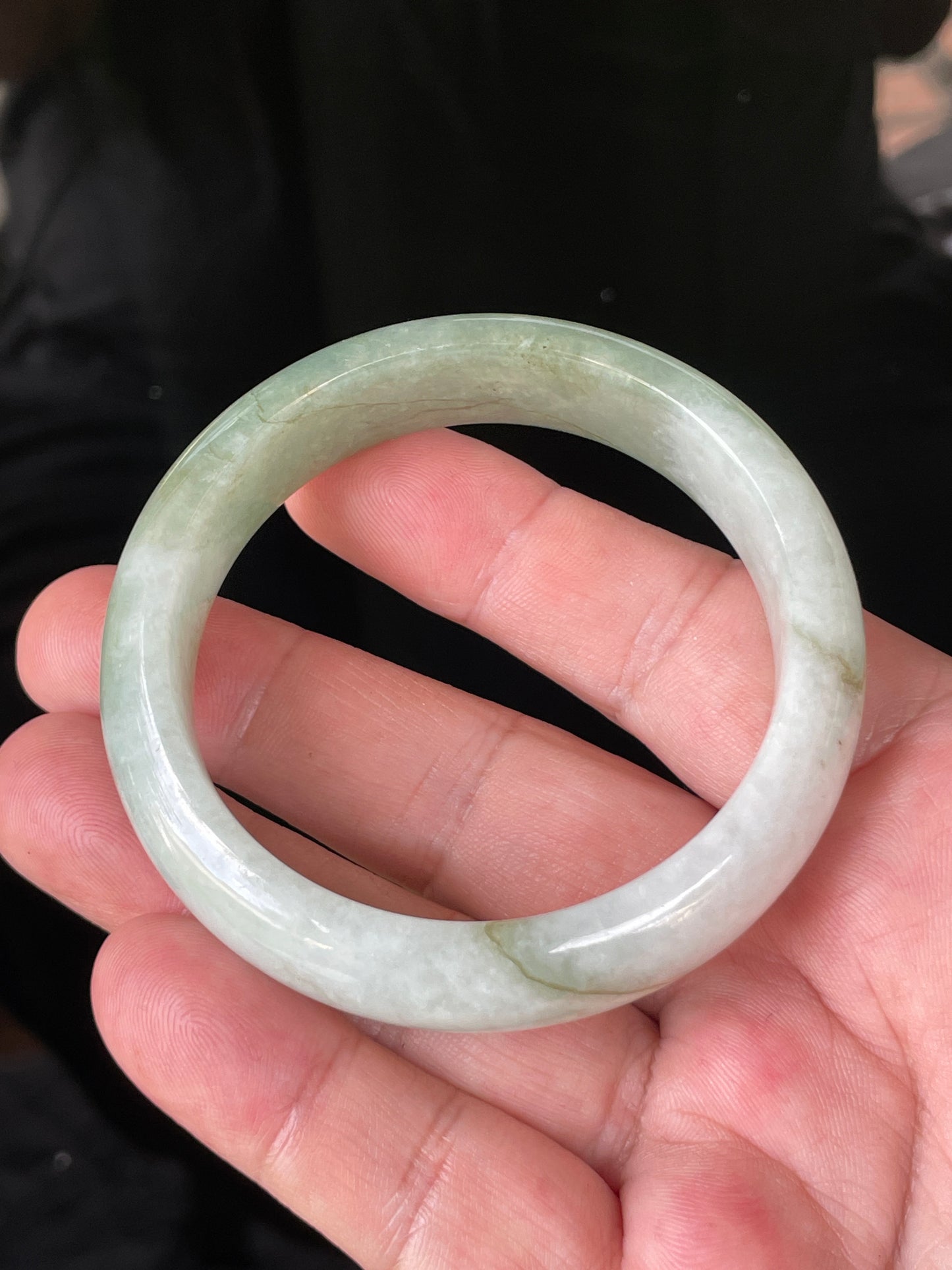 Natural Burmese Jadeite Jade Bangle – Icy Milky White & Apple Green – 56.6mm – JB151