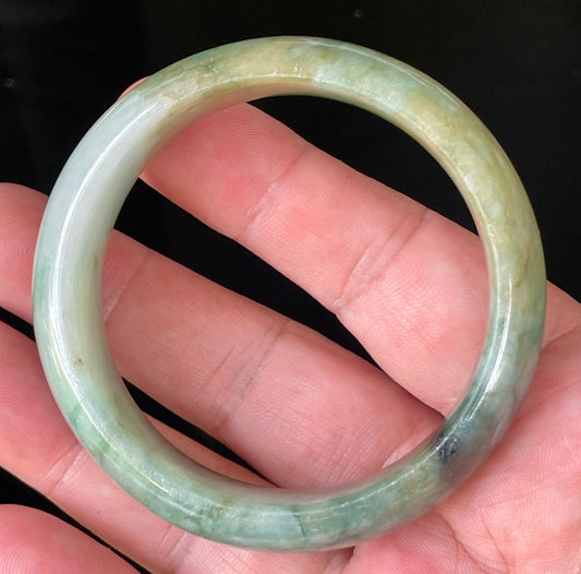 Natural Grade A Burmese Jadeite Jade Bangle – Icy Bluish Apple Green with Honey & Milky White Hues – 55mm – JB233