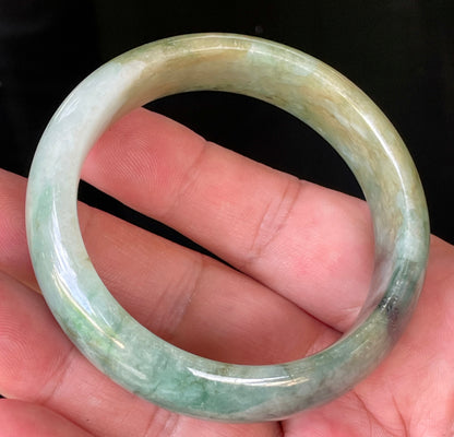 Natural Burmese Jadeite Jade Bangle – Icy Bluish Apple Green with Honey & Milky White Hues – 55mm – JB233