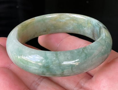 Natural Burmese Jadeite Jade Bangle – Icy Bluish Apple Green with Honey & Milky White Hues – 55mm – JB233