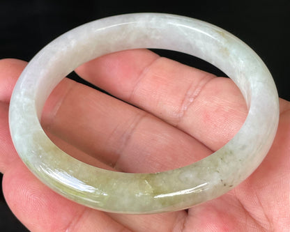 Natural Burmese Jadeite Jade Bangle – Icy Milky White & Light Apple Green – 58.8mm – JB237