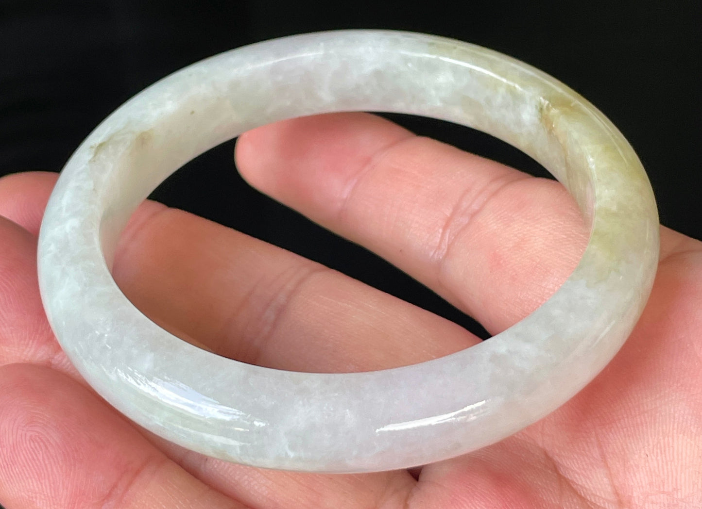 Natural Burmese Jadeite Jade Bangle – Icy Milky White & Light Apple Green – 58.8mm – JB237
