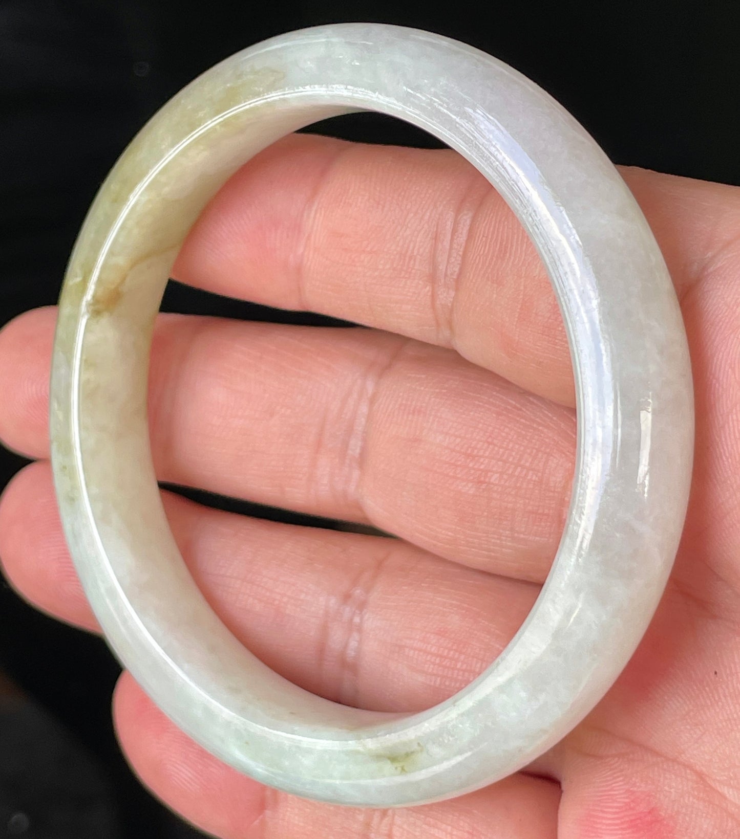 Natural Burmese Jadeite Jade Bangle – Icy Milky White & Light Apple Green – 58.8mm – JB237