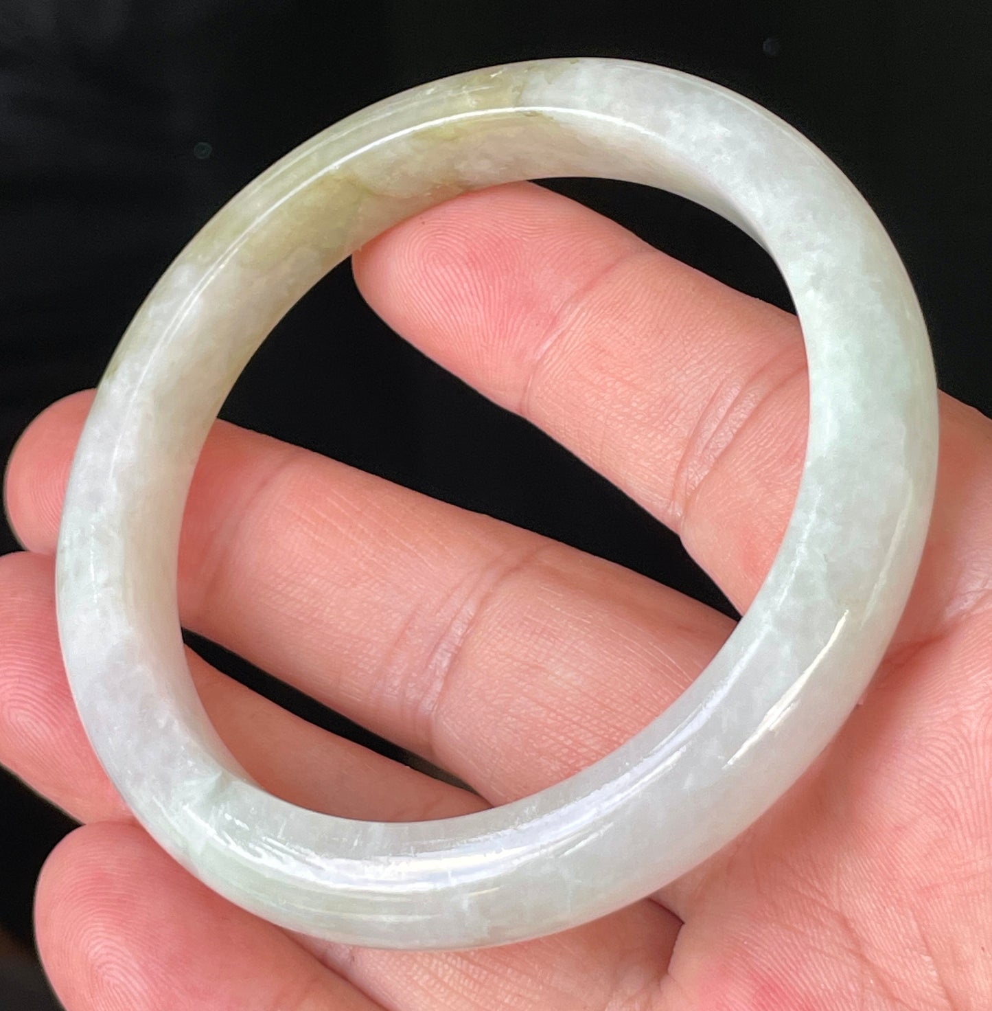 Natural Burmese Jadeite Jade Bangle – Icy Milky White & Light Apple Green – 58.8mm – JB237