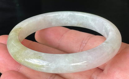 Natural Burmese Jadeite Jade Bangle – Icy Milky White & Light Apple Green – 58.8mm – JB237