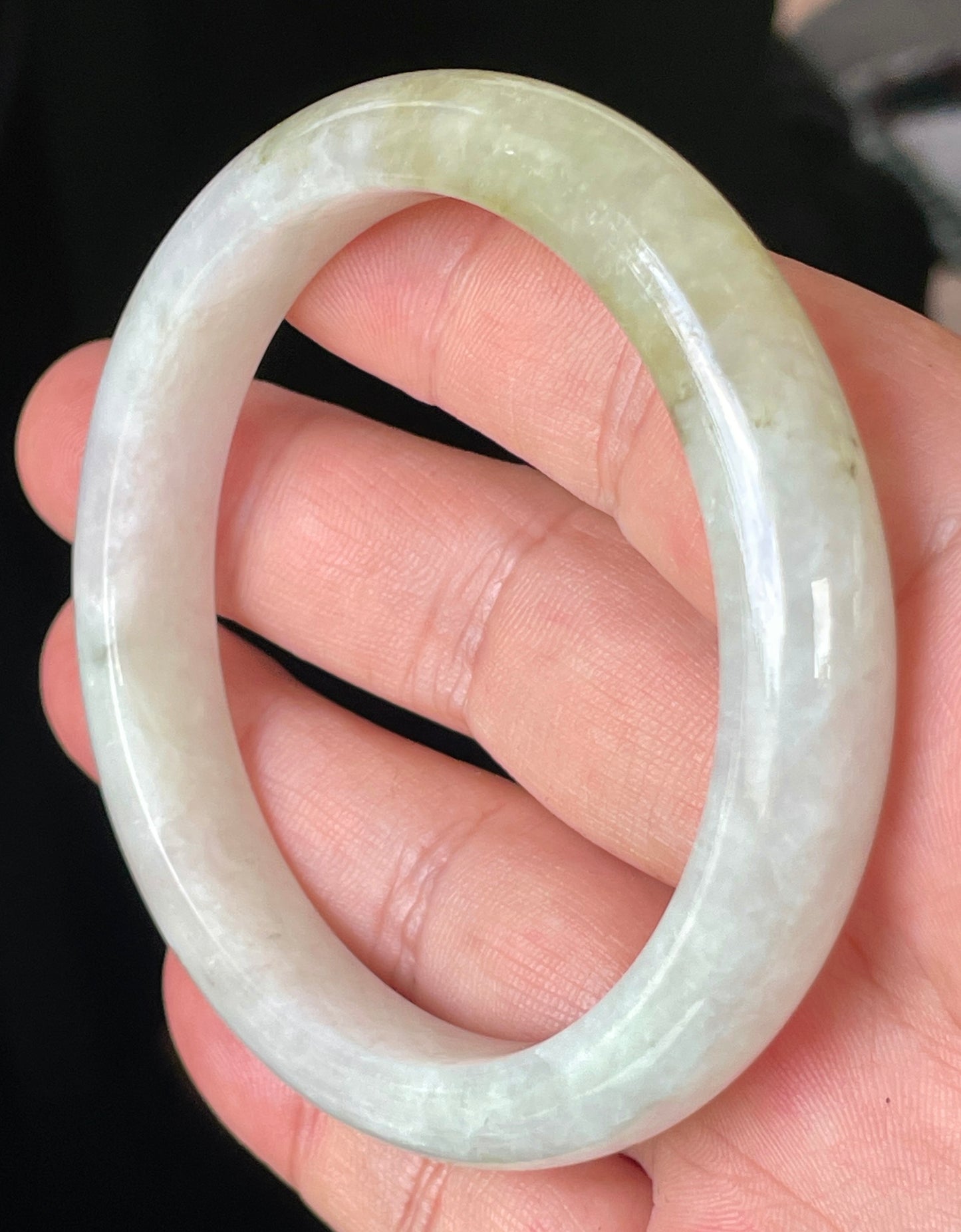 Natural Burmese Jadeite Jade Bangle – Icy Milky White & Light Apple Green – 58.8mm – JB237