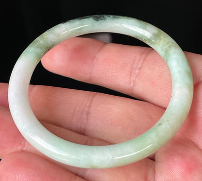 Natural Burmese Jadeite Jade Bangle – Icy Milky White with Forest, Apple & Imperial Green – Princess Cut – 50.7mm – JB246