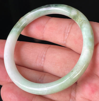 Natural Burmese Jadeite Jade Bangle – Icy Milky White with Forest, Apple & Imperial Green – Princess Cut – 50.7mm – JB246