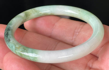 Natural Burmese Jadeite Jade Bangle – Icy Milky White with Forest, Apple & Imperial Green – Princess Cut – 50.7mm – JB246