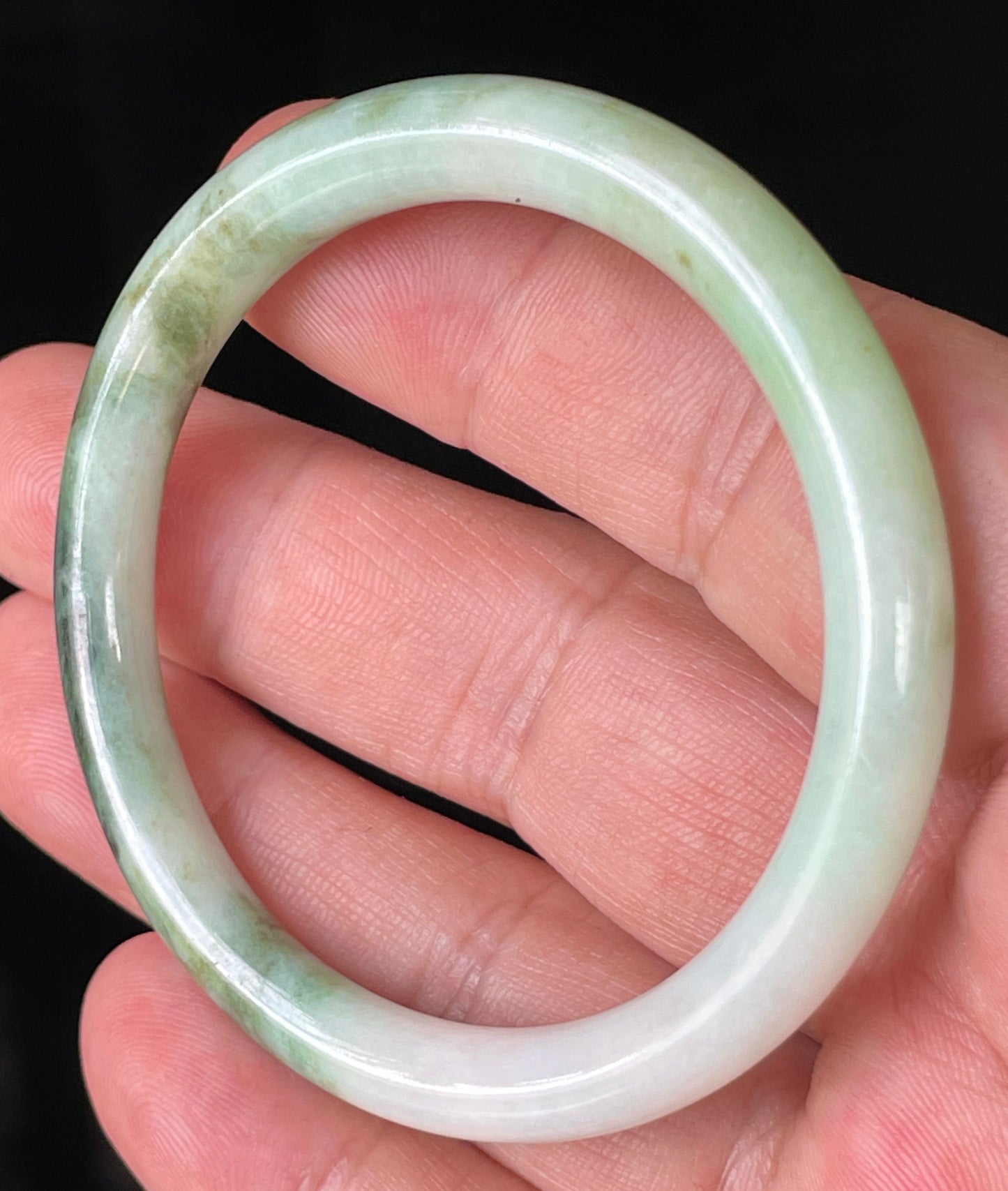 Natural Burmese Jadeite Jade Bangle – Icy Milky White with Forest, Apple & Imperial Green – Princess Cut – 50.7mm – JB246