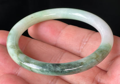 Natural Burmese Jadeite Jade Bangle – Icy Milky White with Forest, Apple & Imperial Green – Princess Cut – 50.7mm – JB246