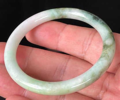 Natural Burmese Jadeite Jade Bangle – Icy Milky White with Forest, Apple & Imperial Green – Princess Cut – 50.7mm – JB246