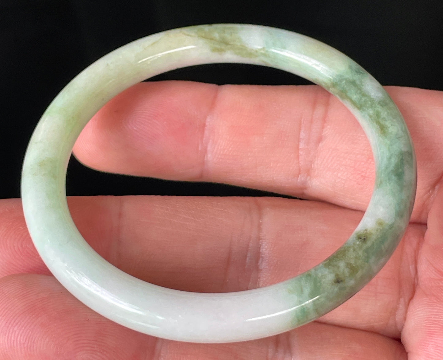Natural Burmese Jadeite Jade Bangle – Icy Milky White with Forest, Apple & Imperial Green – Princess Cut – 50.7mm – JB246