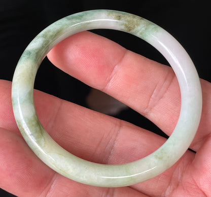 Natural Burmese Jadeite Jade Bangle – Icy Milky White with Forest, Apple & Imperial Green – Princess Cut – 50.7mm – JB246