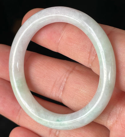Natural Burmese Jadeite Jade Bangle – Icy Light Apple Green & Milky White – Princess Cut – 41mm – JB251