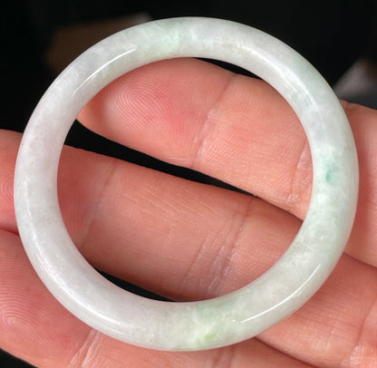 Natural Burmese Jadeite Jade Bangle – Icy Light Apple Green & Milky White – Princess Cut – 41mm – JB251